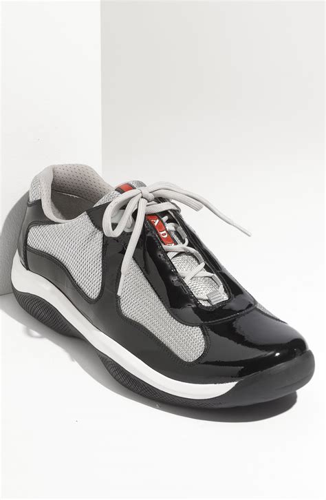 black and silver prada sneakers|prada leather sneakers women's.